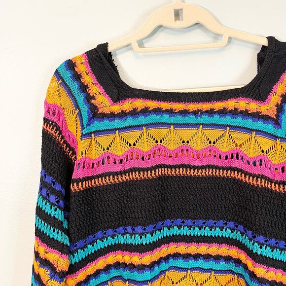 UMGEE Women's Multicolor Square Neck Crochet Knitted Pullover Sweater Large NWT - Picture 4 of 11